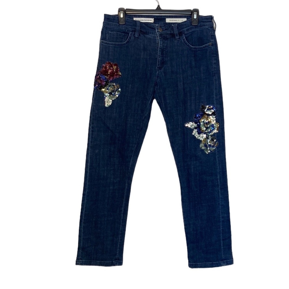 Anthropologie Blue Boyfriend Jeans with Sequin Detail